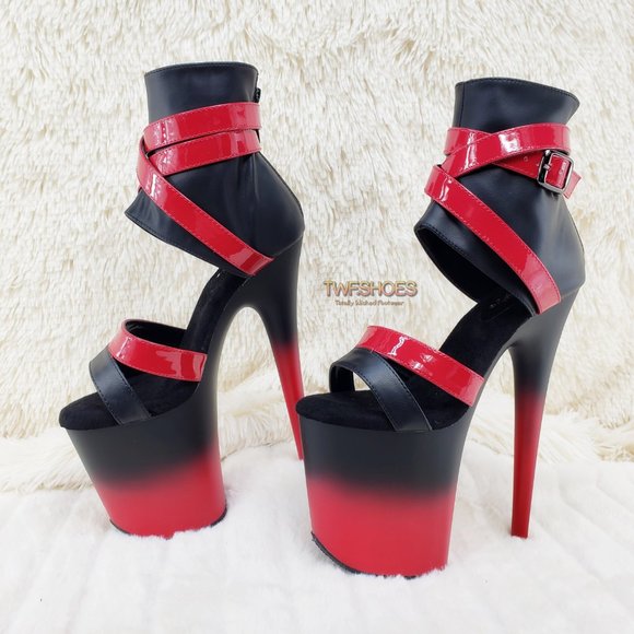 Pleaser Shoes - Flamingo 80015 Red Black 2 tone 8" High Heel Closed Back Platform Pole Shoes
